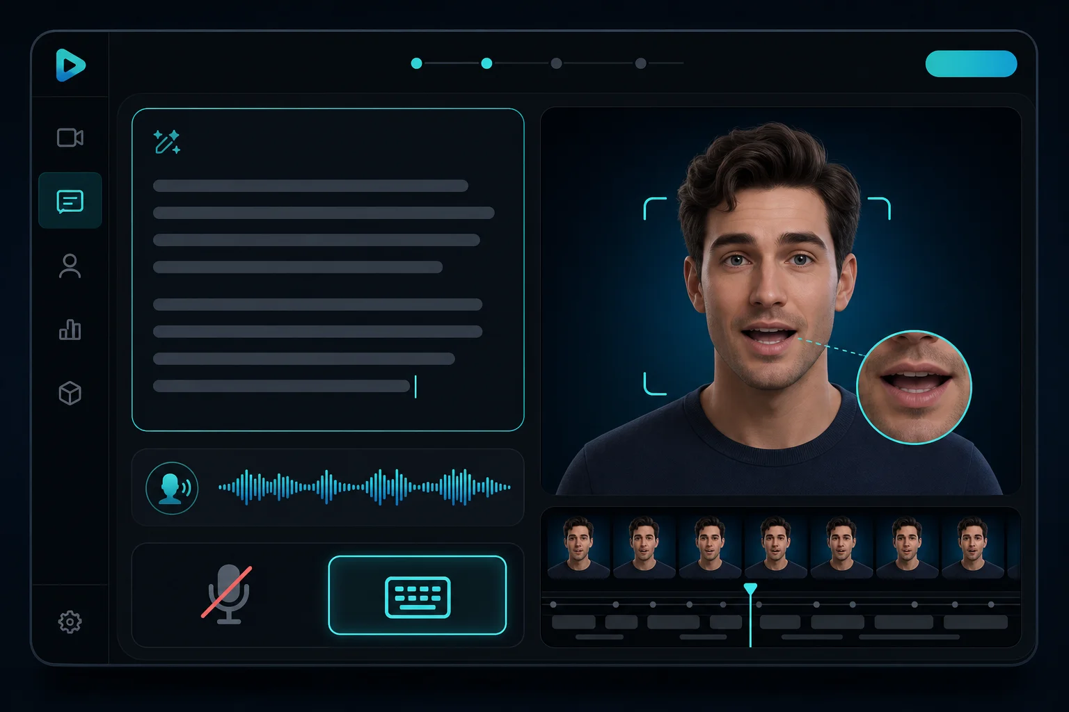 Script and AI voice generating lip-synced speech on a talking head avatar
