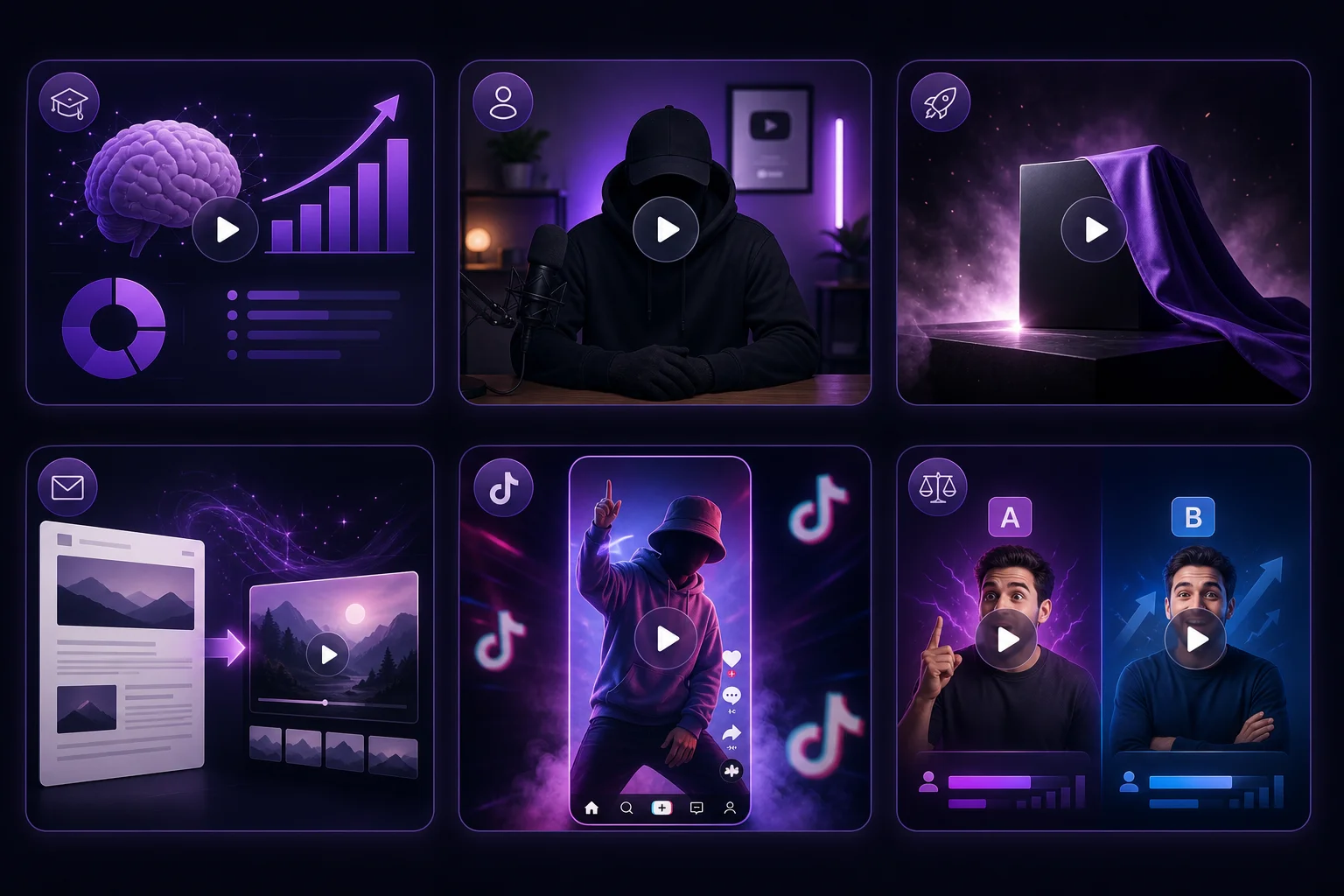 Use cases for AI video generation including explainers, faceless channels, product teasers, and TikTok content