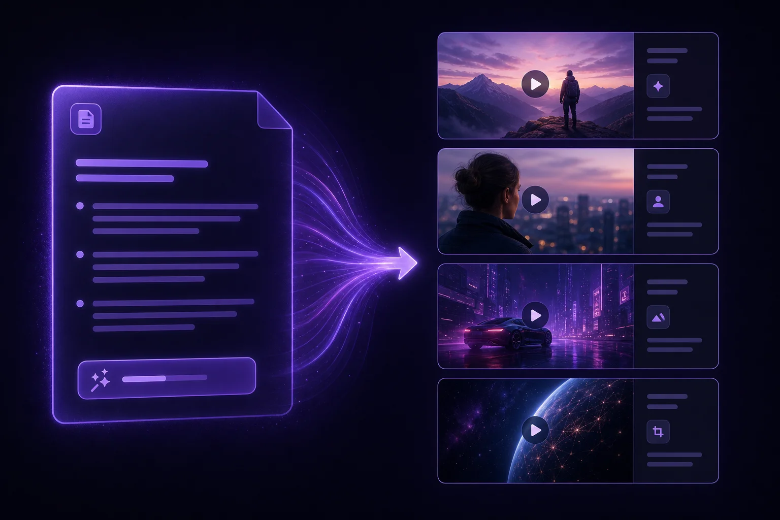 Script and prompt transforming into AI-generated video scenes