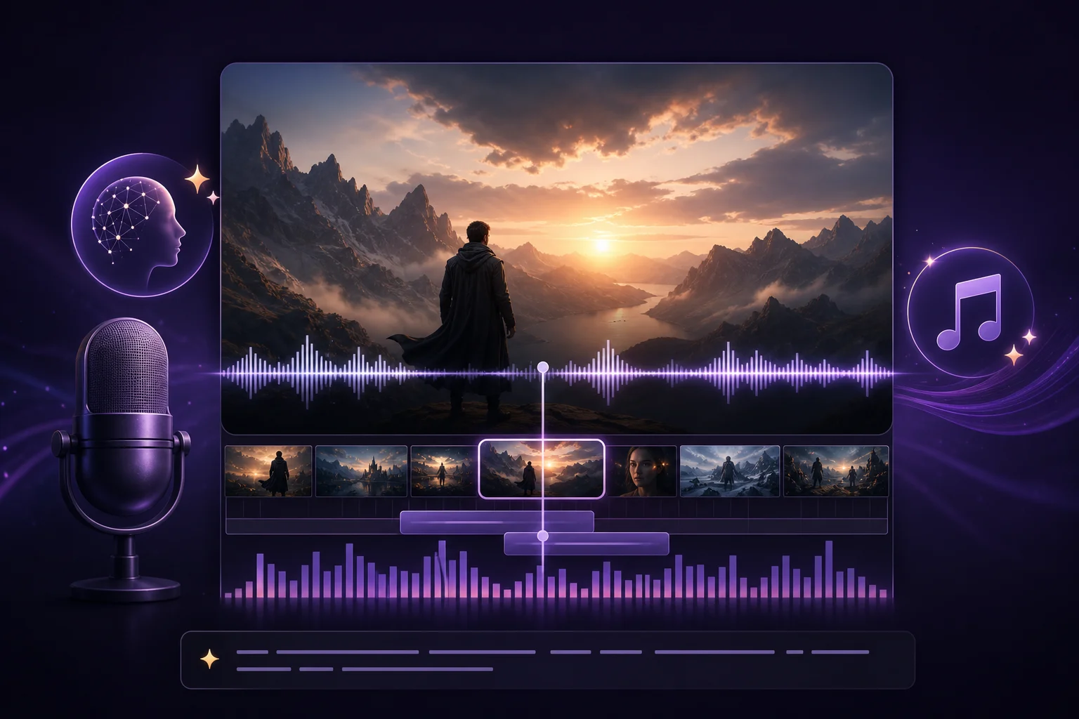 AI voiceover and background music synced to a cinematic story video