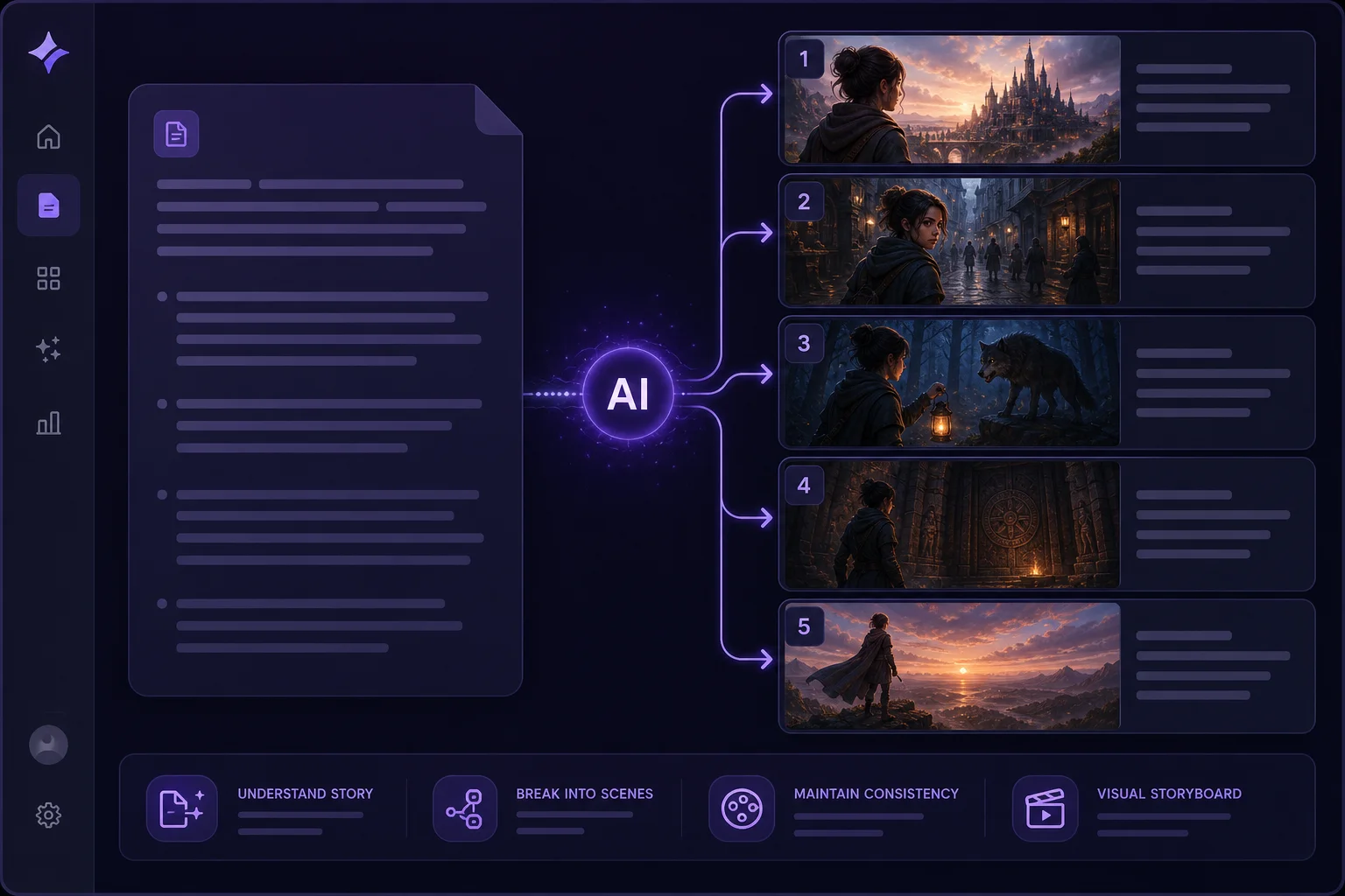 AI breaking a story into consistent scene-by-scene storyboard panels