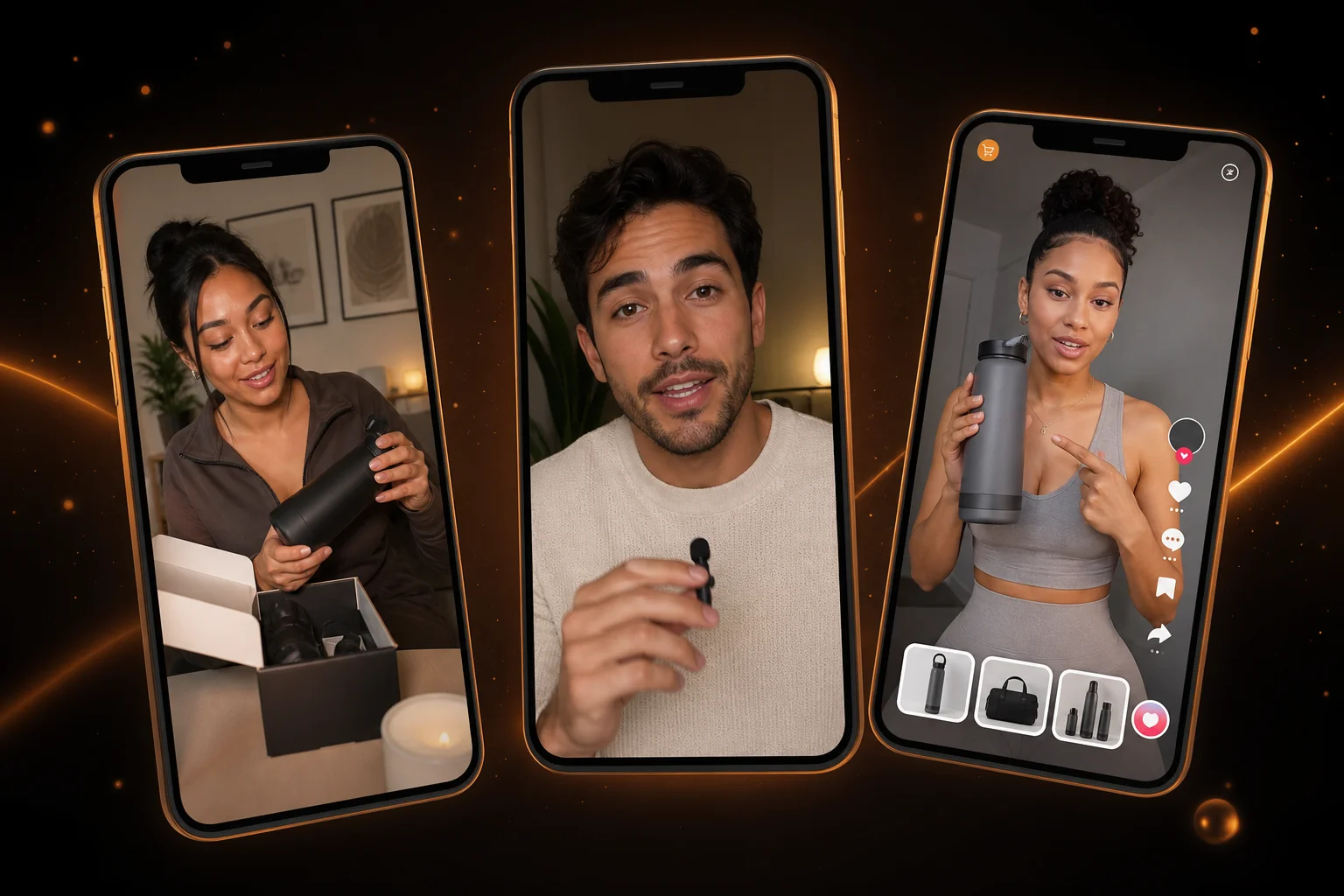 AI-generated UGC ads including product reviews, testimonials, and TikTok-style promos